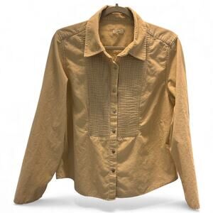 J.Jill Fine-Wale Corduroy Tan Beige Shirt Tuxedo Pleat Detail 100% Cotton Large